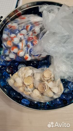 Стеклянные камушки,ракушки для аквариума,1750г