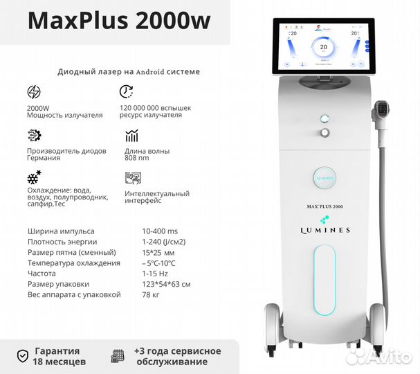 Диодный лазер для эпиляции Люминес’ MaxPlus 2000вт