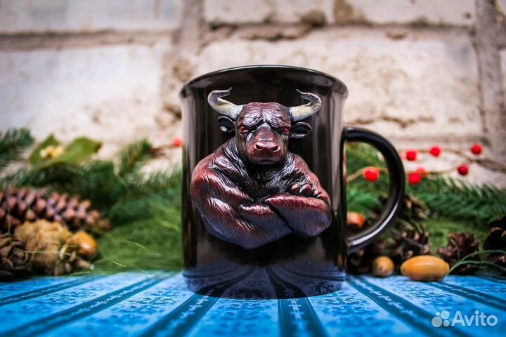 Декор кружки из полимерной глины. Минотавр