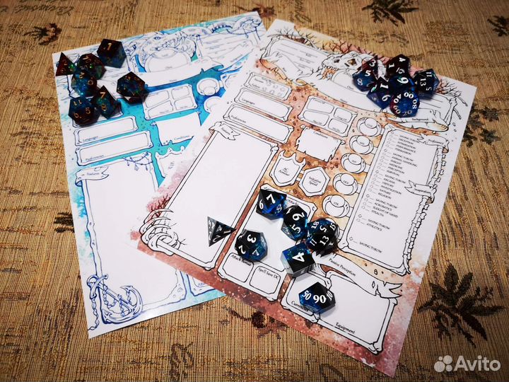 Значки, кубы, лист персонажа для днд