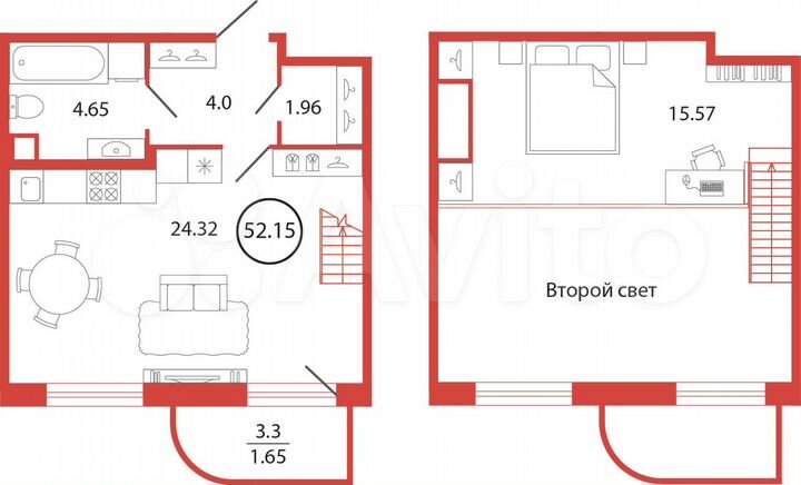 Квартира-студия, 52,2 м², 1/12 эт.