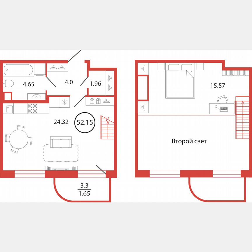 Квартира-студия, 52,2 м², 1/12 эт.