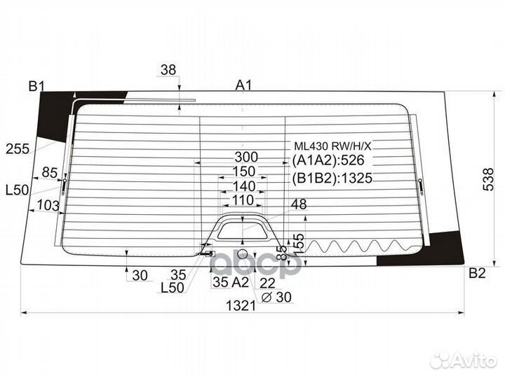 Стекло заднее с обогревом mercedes-benz ML-clas