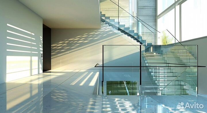 Стеклянные перила для лестницы. Под ключ