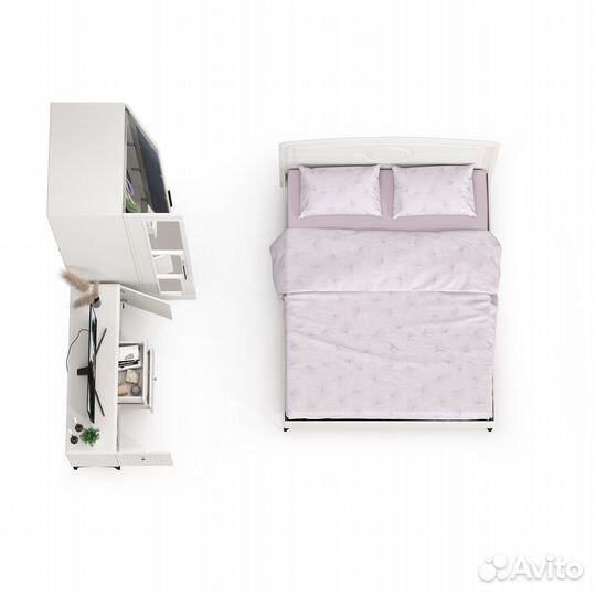 Спальный гарнитур с тв-тумбой и шкафом Валенсия № 41, цвет белый шагрень, спальное место 1600х2000 м