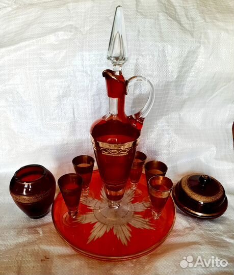 Набор для ликёра, рубиновое стекло Чехия