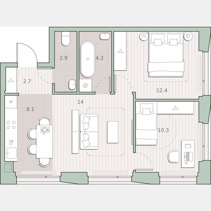 2-к. квартира, 54,6 м², 25/27 эт.