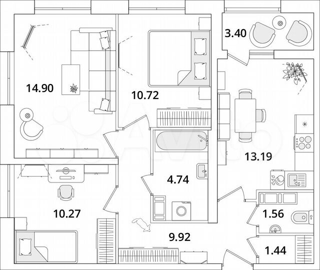 3-к. квартира, 68,4 м², 17/22 эт.