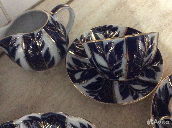 Чайный сервиз Зимний вечер лфз 70-е кобальт
