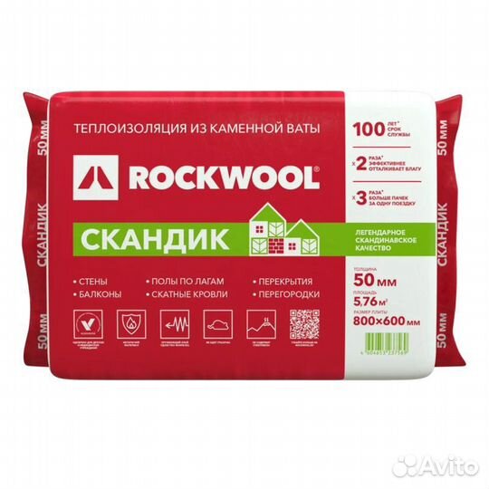 Rockwool баттс скандик 800х600х50/100мм