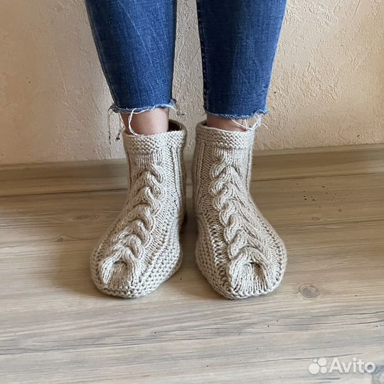 Носки-сапожки вязаные, размер 36-38