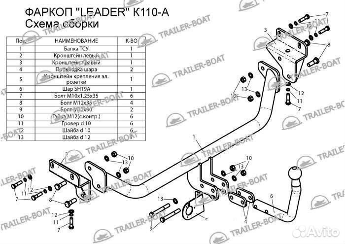 Фаркоп Kia cee'd 07-12 ED хетчбек рама и крюк-шар, 50мм 12824