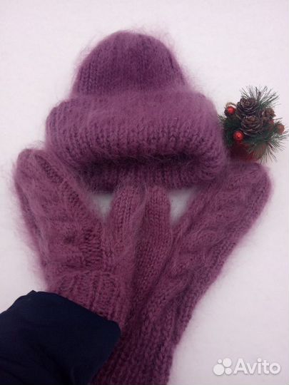 Варежки шапка пушистые комплект
