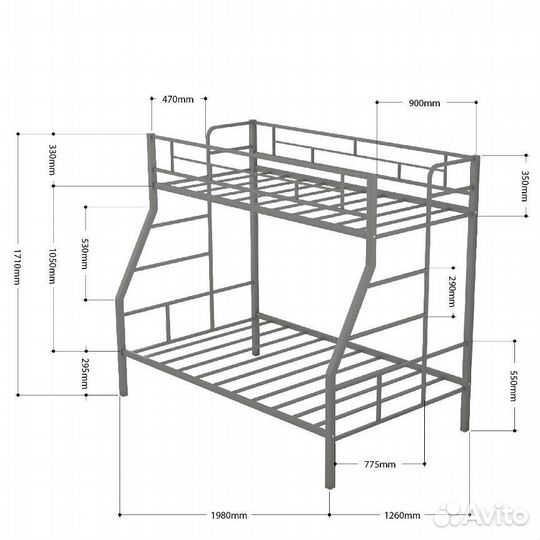 Двухъярусная металлическая кровать