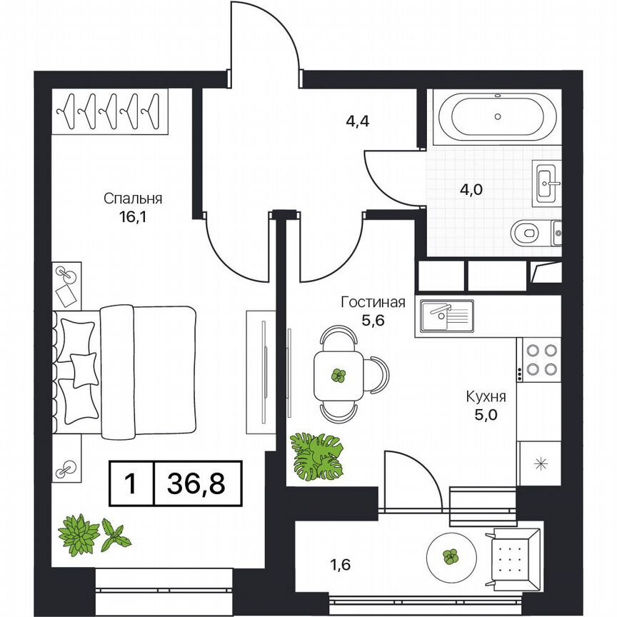 2-к. квартира, 36,8 м², 11/17 эт.