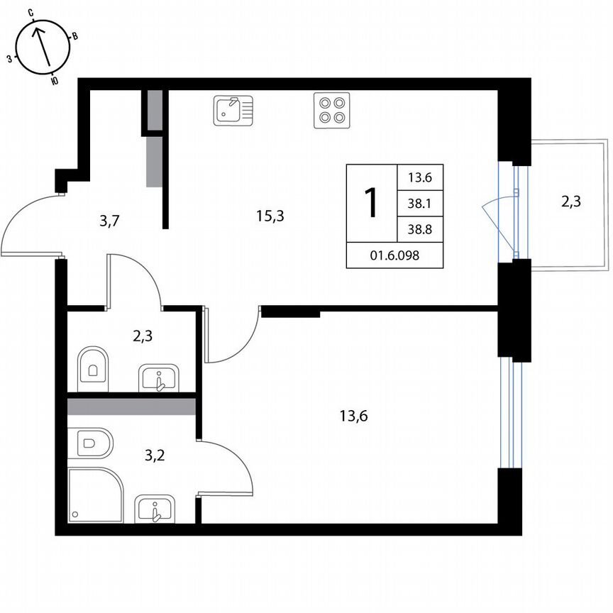1-к. квартира, 38,8 м², 3/3 эт.