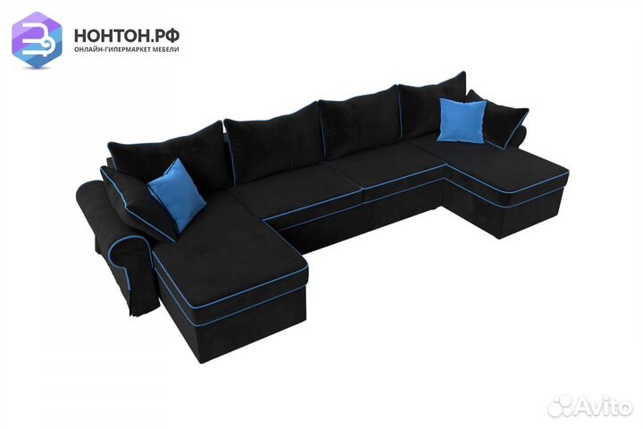 Диван п-образный еврокнижка Элис черно-голубой