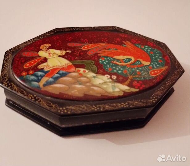 Шкатулка лаковая миниатюра Жар-птица в стиле Холуй