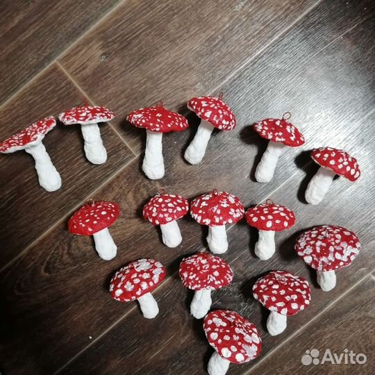 Ватные игрушки мухоморы, поделки, игрушки на ёлку