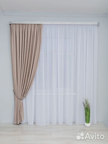 Готовый тюль лен фэнтези белый, кремовый