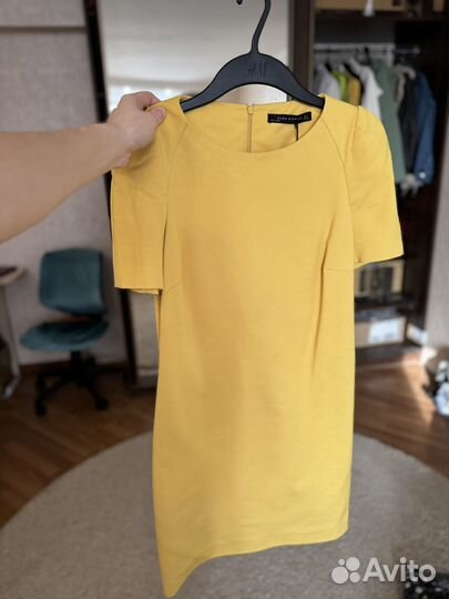 Платье вечернее zara m жёлтое/горчичное