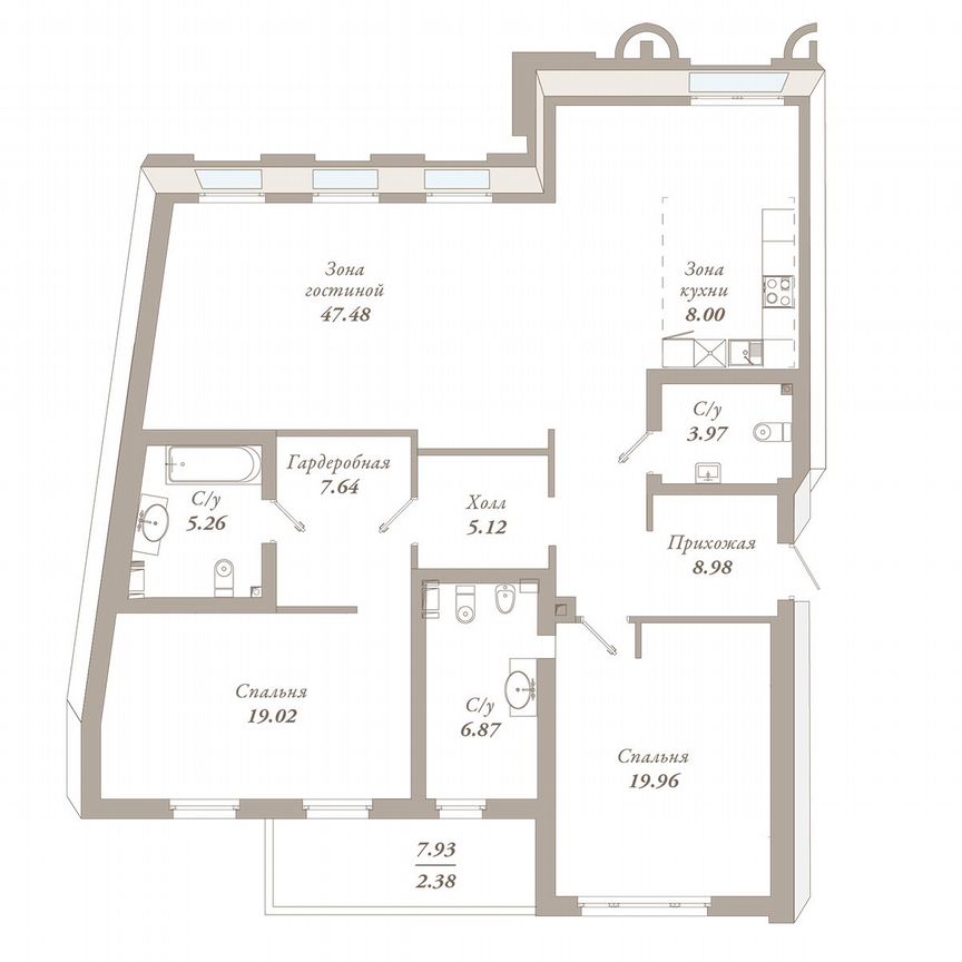 2-к. квартира, 134,7 м², 5/7 эт.