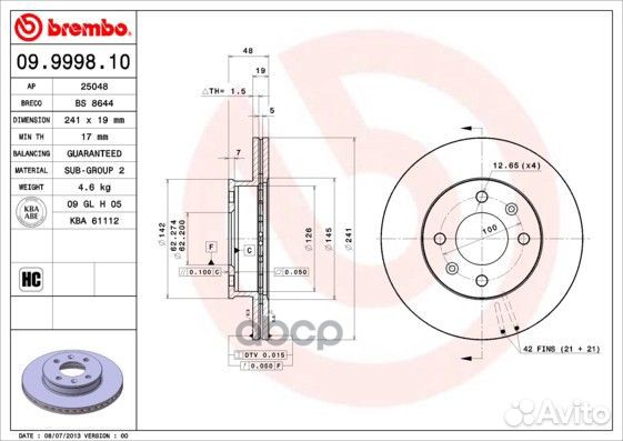 Диск тормозной Standard перед 09999810 Brembo