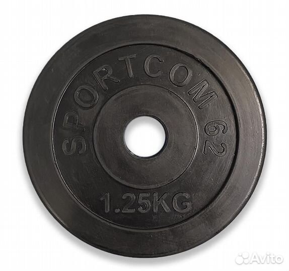 Диск Sportcom обрезиненный 26мм 1,25кг, черный