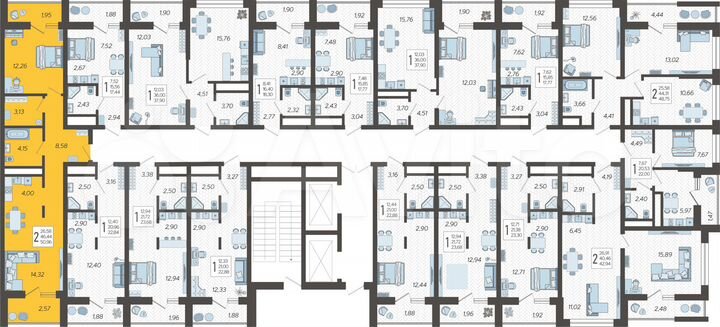 2-к. квартира, 51 м², 5/19 эт.