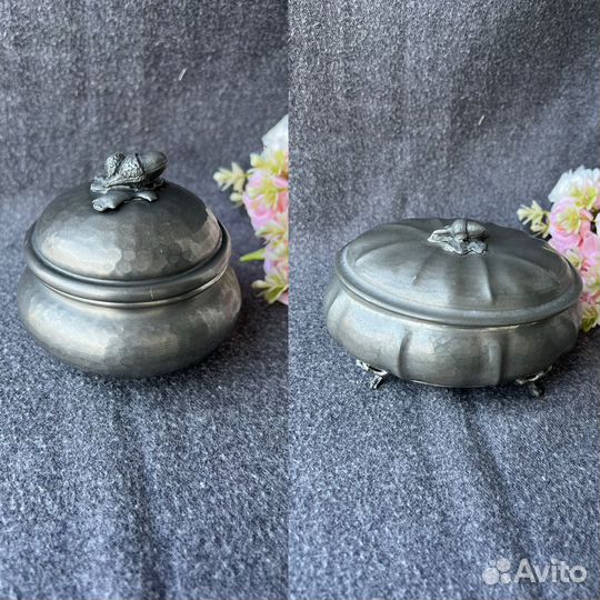 Шкатулка, ваза, конфетница из олова