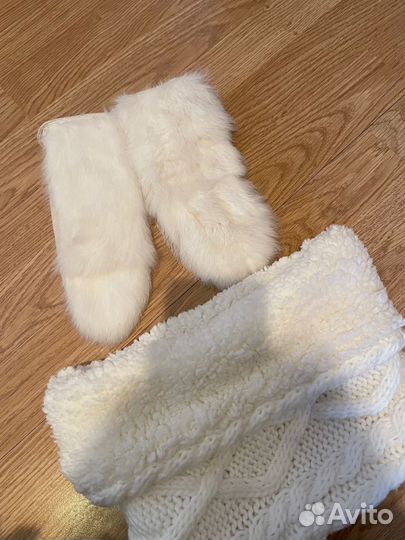 Варежки натуральная кожа и снуд