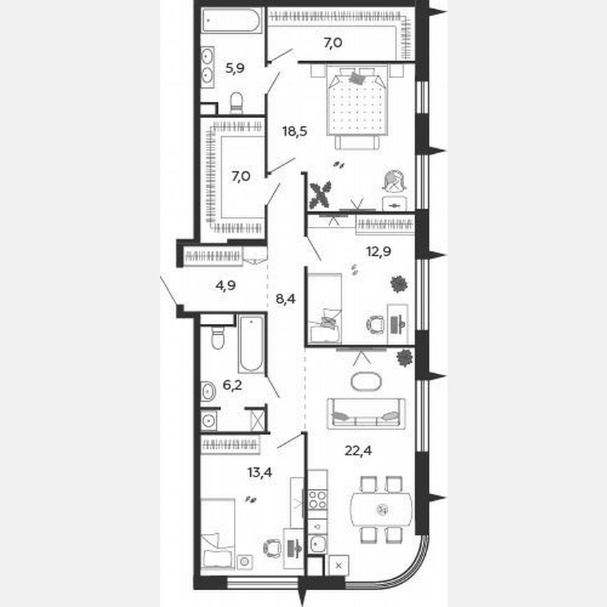 3-к. квартира, 106,6 м², 9/17 эт.