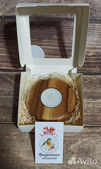 Подсвечник из дерева в подарочной упаковке