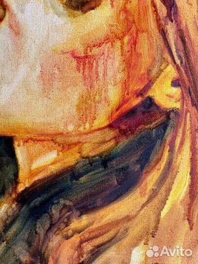 Картина маслом девушка эмоции портрет стильная
