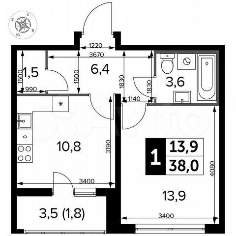 1-к. квартира, 38 м², 5/24 эт.