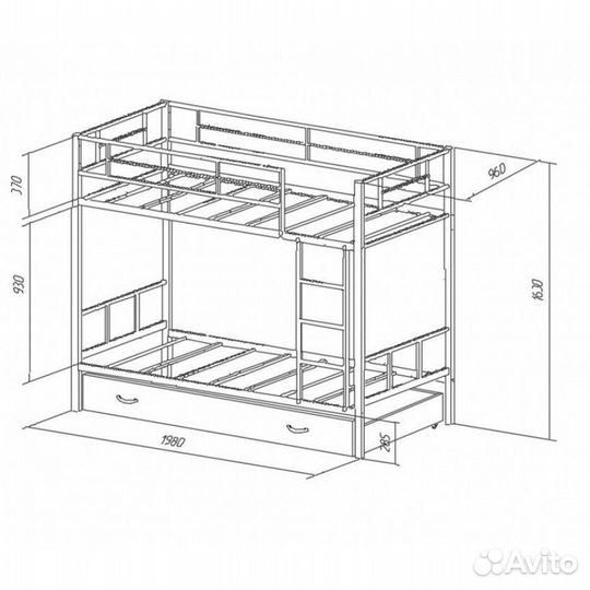 Двухъярусная железная кровать