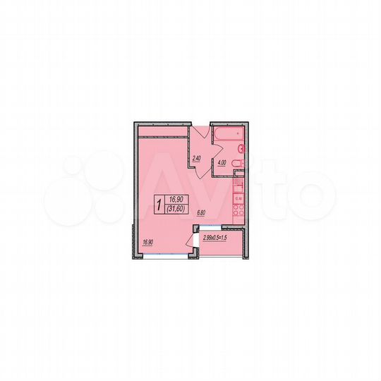 Квартира-студия, 31,6 м², 5/12 эт.