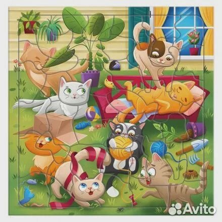 Пазл фигурный на подложке. Котики