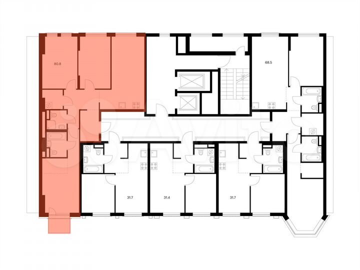 3-к. квартира, 80,8 м², 7/12 эт.