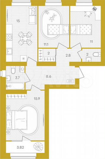 3-к. квартира, 75,8 м², 6/10 эт.