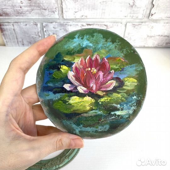 Картина пруд нимфея Мини этюд в рамке Масло