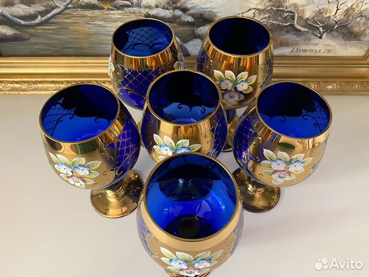 Бокалы/фужеры кобальт 18 см Богемия. Винтаж