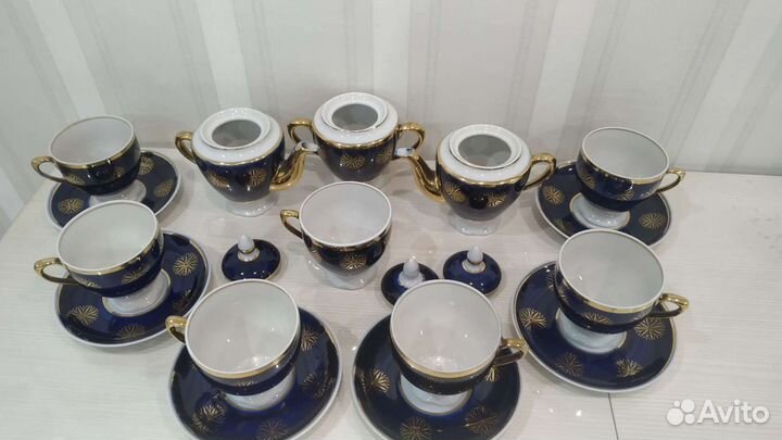 Чайный сервиз СССР Довбыш cobalt собальт, золото