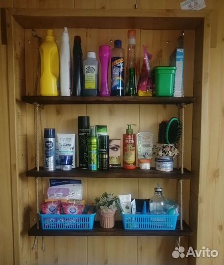 Полка деревянная на канатной веревке