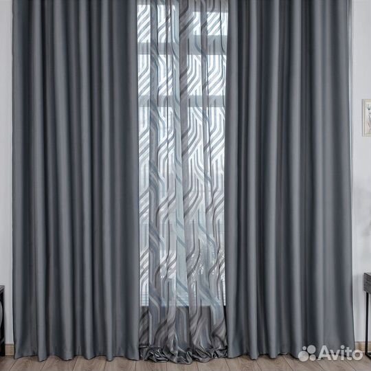 Шторы блэкаут амадео серый новые пошив