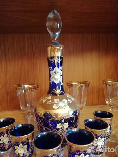 Набор богемия для ликера Лепка Смальта cobalt. Чех