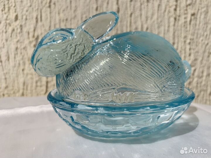 Паштетница шкатулка заяц купоросное стекло СССР