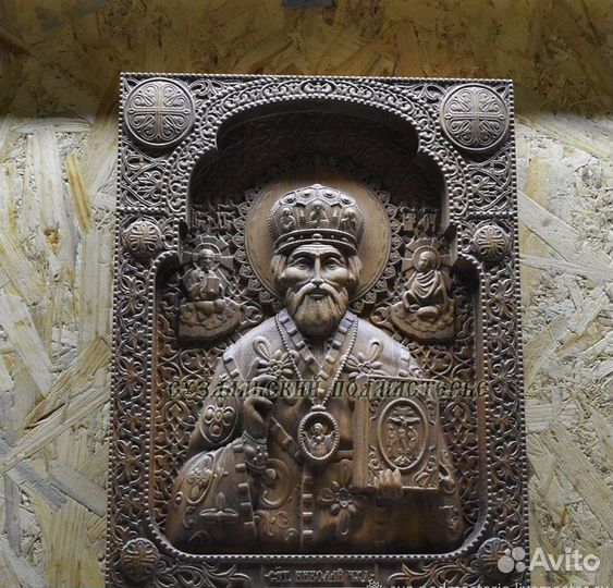 Икона Николай Чудотворец деревянная резная