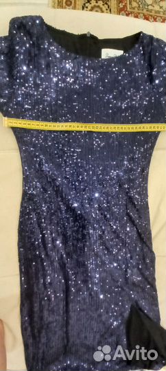 Платье из пайеток тёмно-синее