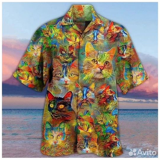 Рубашка с котиками 3XL Новая неношеная см. описани